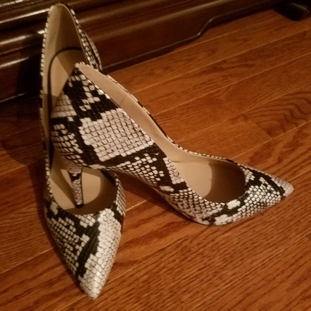 Snakeskin Print Leather Heels